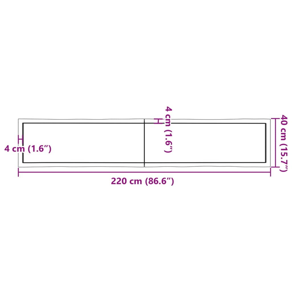 vidaXL Piano Tavolo Marrone Chiaro 220x40x(2-6) cm Rovere Non Trattato