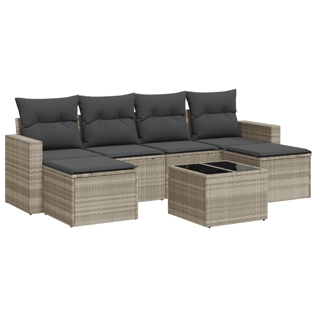 vidaXL Set Divani da Giardino 7pz con Cuscini Grigio Chiaro Polyrattan