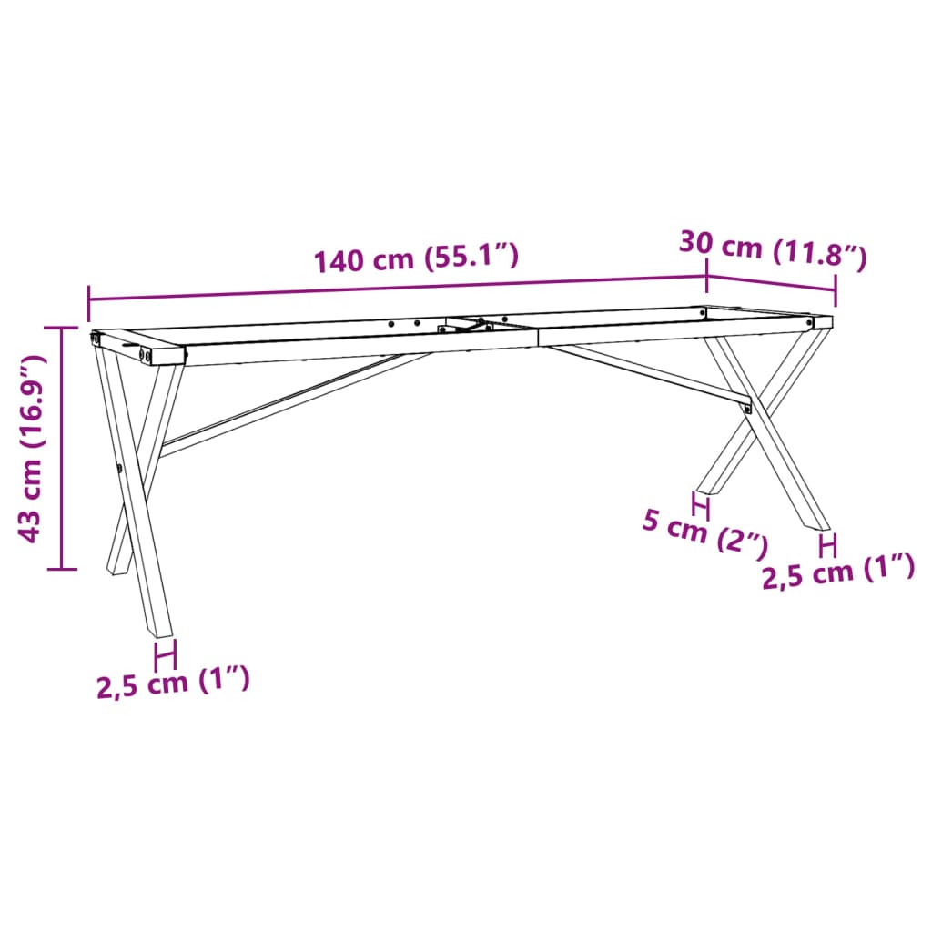 vidaXL Telaio Gambe a X per Tavolino da Salotto 140x30x43 cm in Ghisa