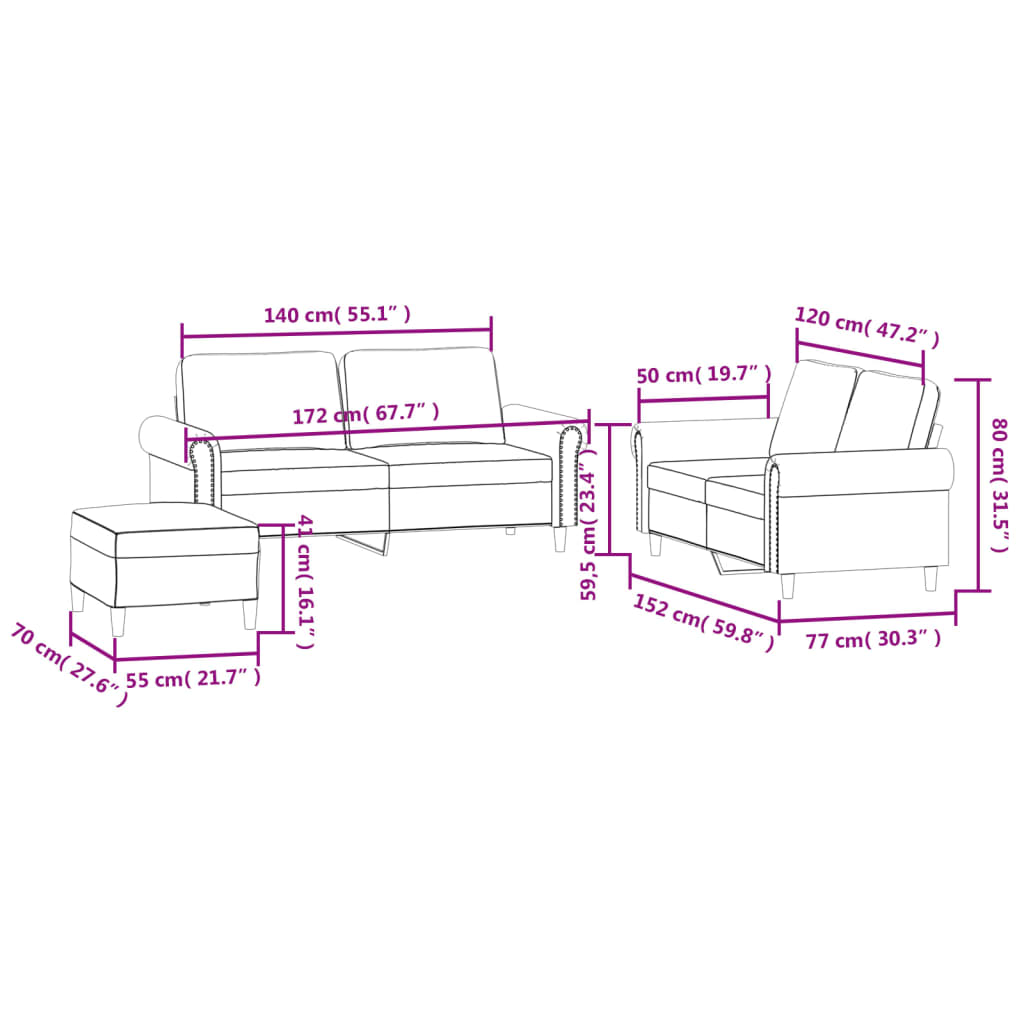 vidaXL Set di Divani 3 pz con Cuscini Grigio Chiaro in Velluto