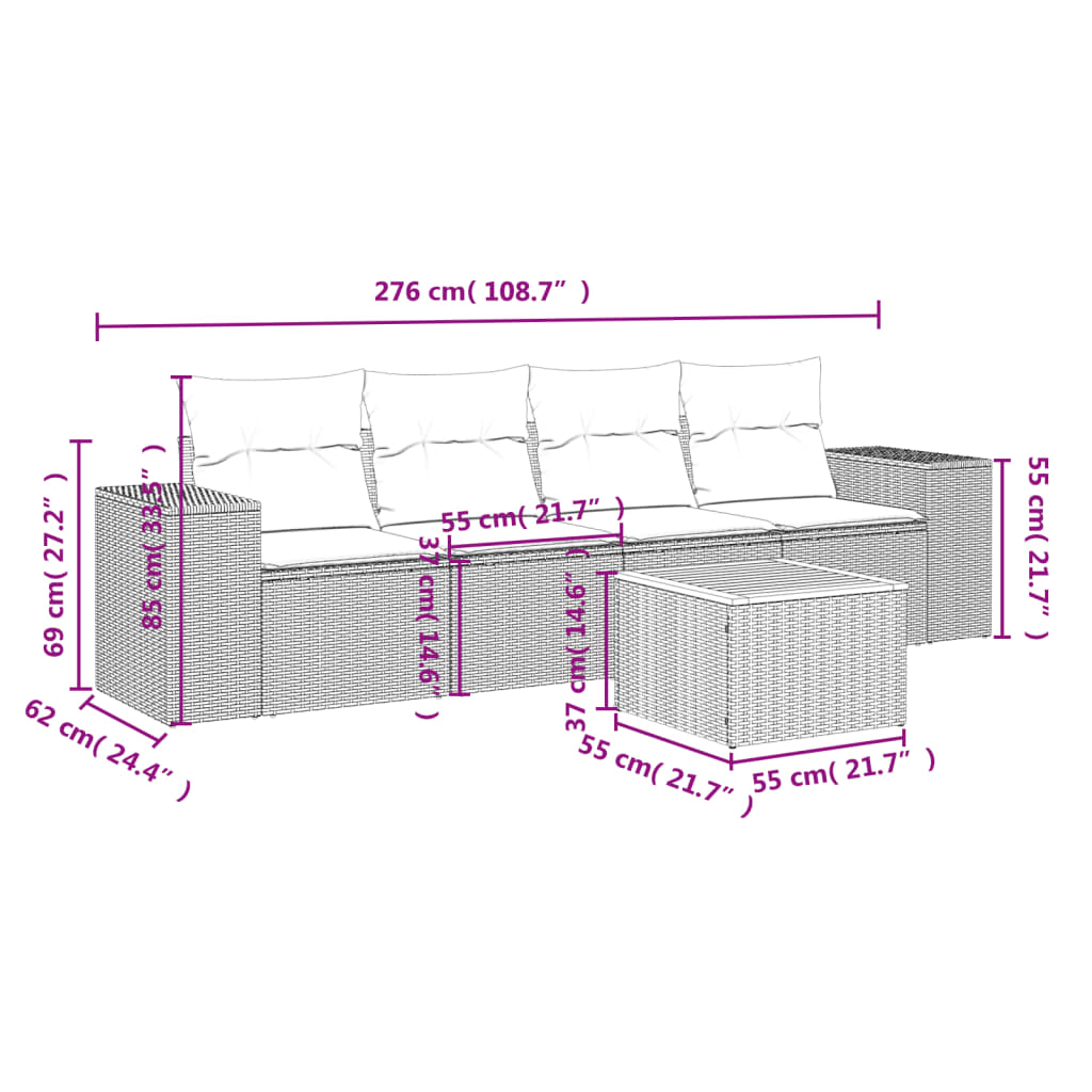 vidaXL Set Divano da Giardino 5 pz con Cuscini Beige in Polyrattan