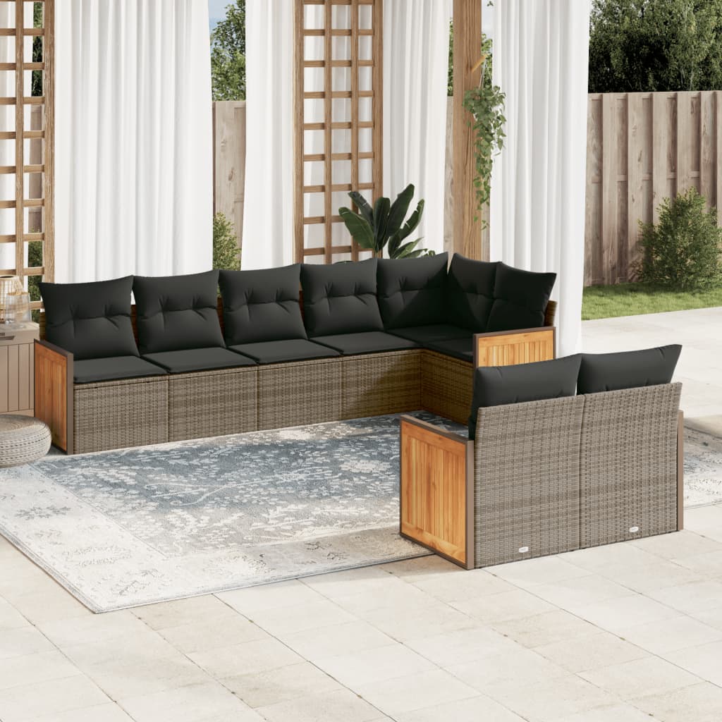 vidaXL Set Divano da Giardino 8 pz con Cuscini Grigio in Polyrattan