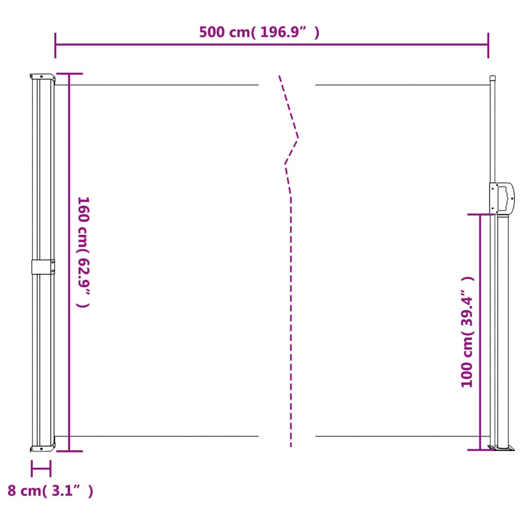 vidaXL Tenda da Sole Laterale Retrattile Terracotta 160x500 cm