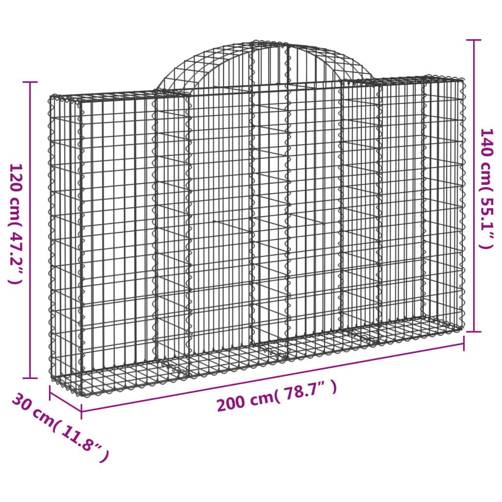 vidaXL Cesti Gabbioni ad Arco 18 pz 200x30x120/140 cm Ferro Zincato