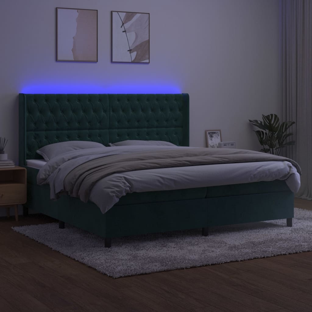 vidaXL Letto a Molle con Materasso e LED Verde Scuro 200x200cm Velluto