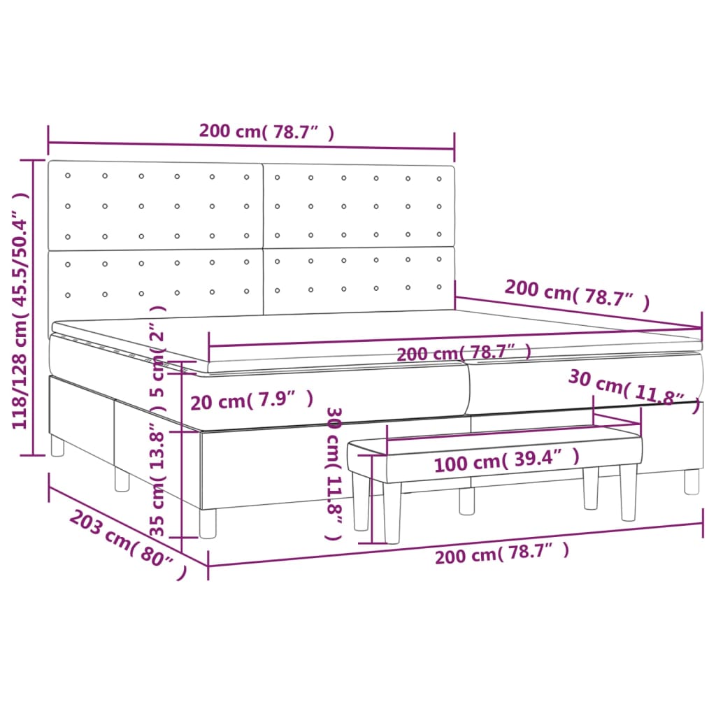 vidaXL Giroletto a Molle con Materasso Nero 200x200 cm in Tessuto