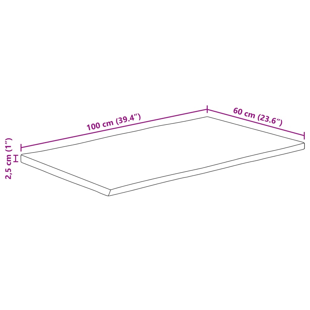 vidaXL Piano Tavolo 100x60x2,5 cm Rettangolare Legno Acacia Bordi Vivi