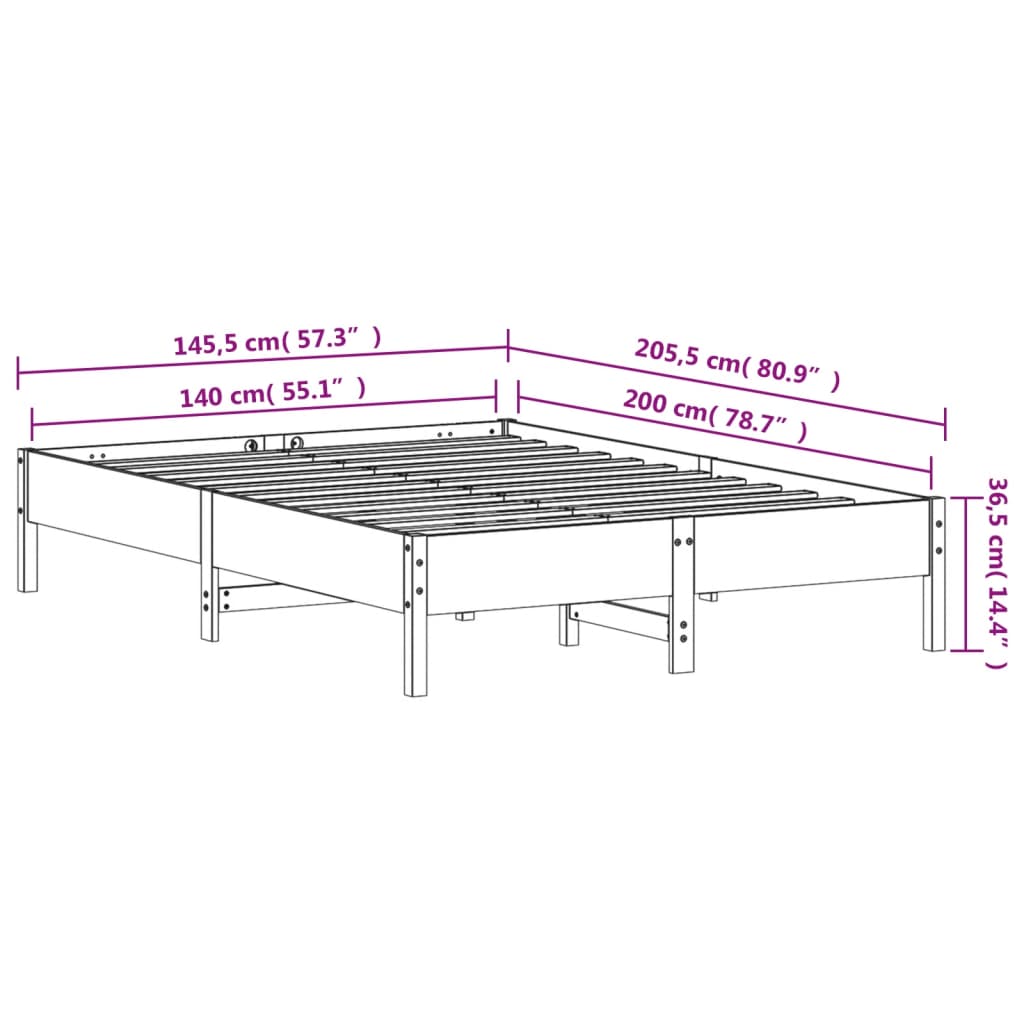 vidaXL Letto senza Materasso Bianco 140x200 cm Legno Massello di Pino