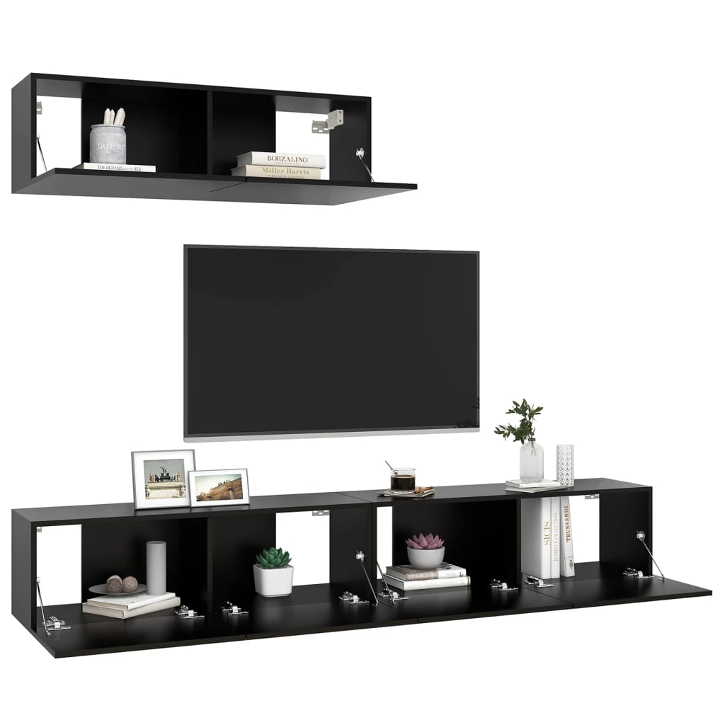 vidaXL Mobili Porta TV 3 pz Neri in Legno Multistrato