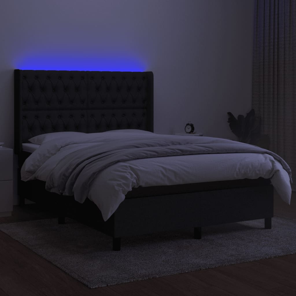 vidaXL Letto a Molle con Materasso e LED Nero 140x200 cm in Tessuto