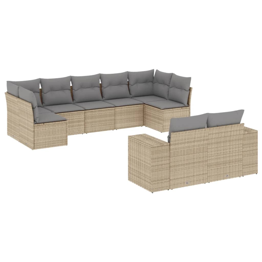 vidaXL Set Divano da Giardino 9 pz con Cuscini Beige in Polyrattan