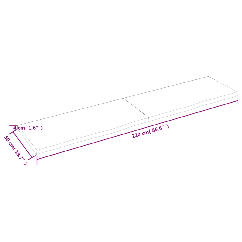 vidaXL Piano Bagno 220x50x(2-4) cm in Legno Massello Non Trattato