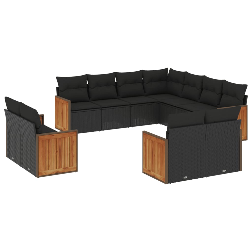 vidaXL Set Divani da Giardino 11 pz con Cuscini in Polyrattan Nero