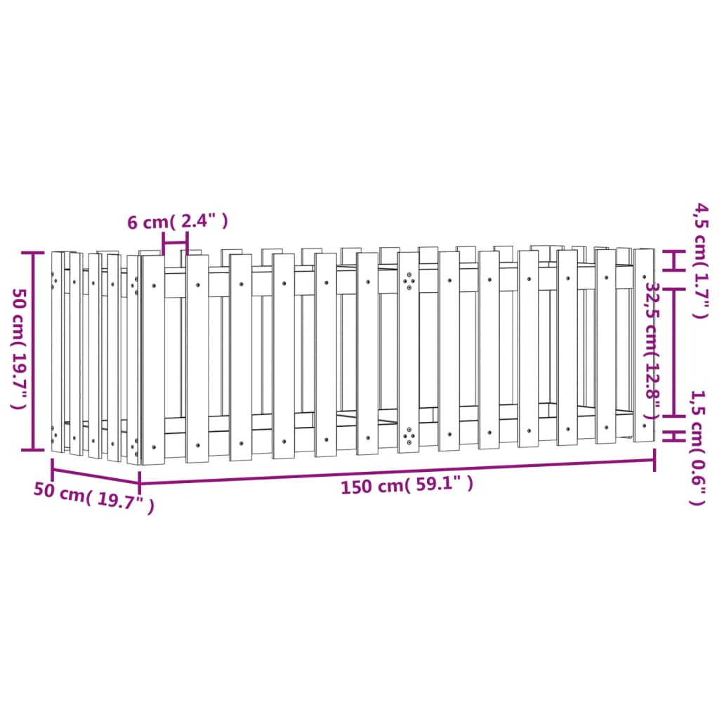 vidaXL Fioriera da Giardino Recinzione 150x50x50cm in Pino Impregnato