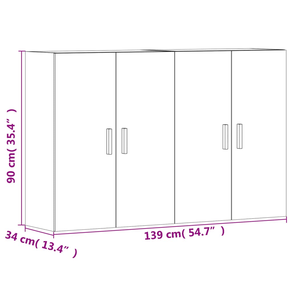 vidaXL Armadietti a Parete 2 pz Rovere Sonoma in Legno Multistrato