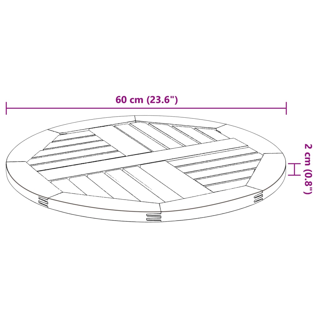 vidaXL Piano per Tavolo Ø60x2 cm Rotondo in Legno Massello di Acacia