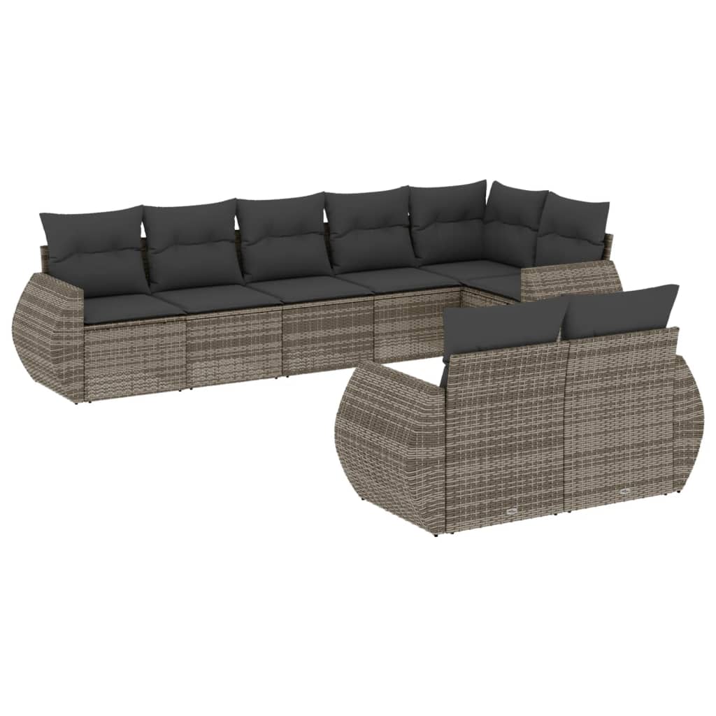 vidaXL Set Divano da Giardino 8 pz con Cuscini Grigio in Polyrattan