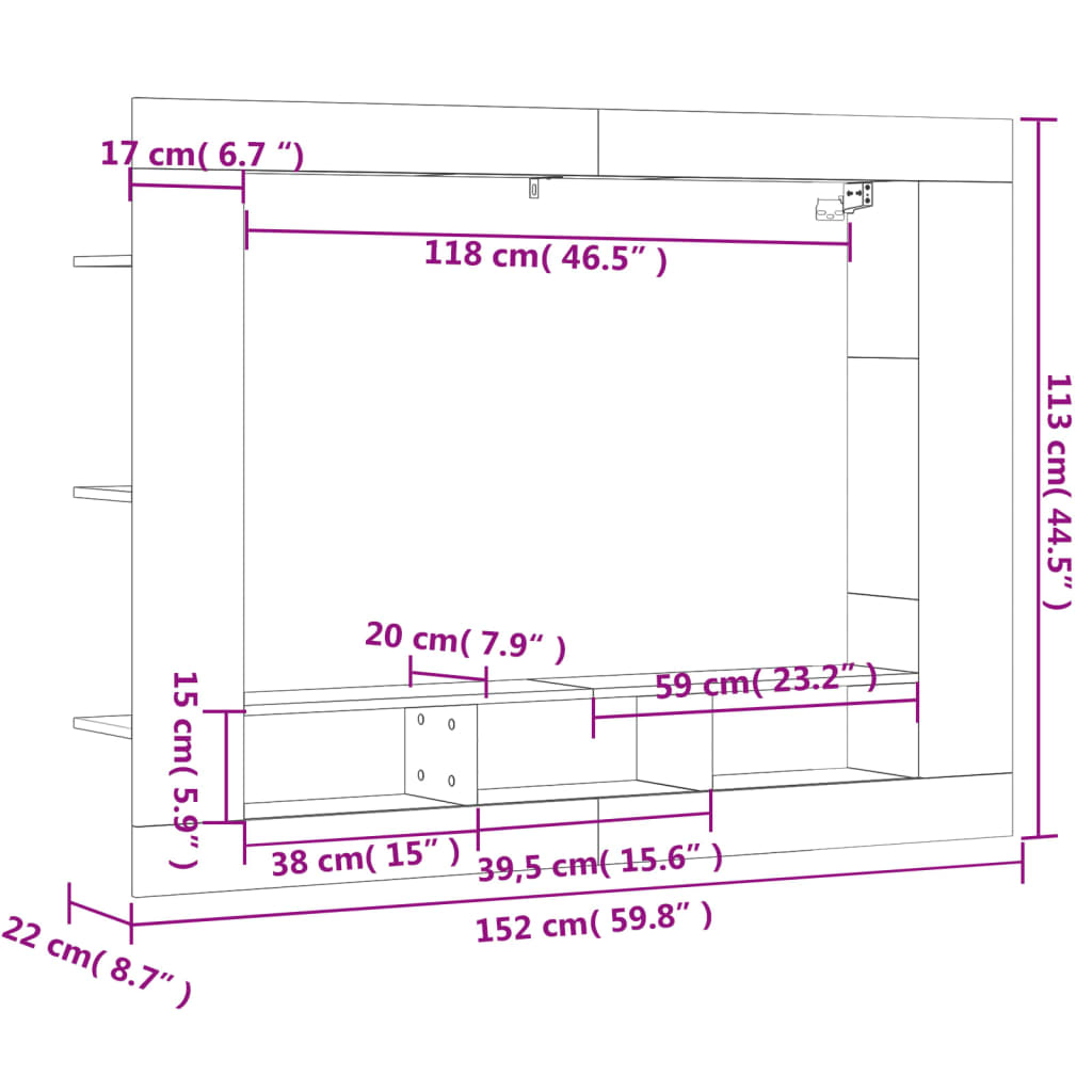 vidaXL Mobile Porta TV Grigio Sonoma 152x22x113cm in Legno Multistrato