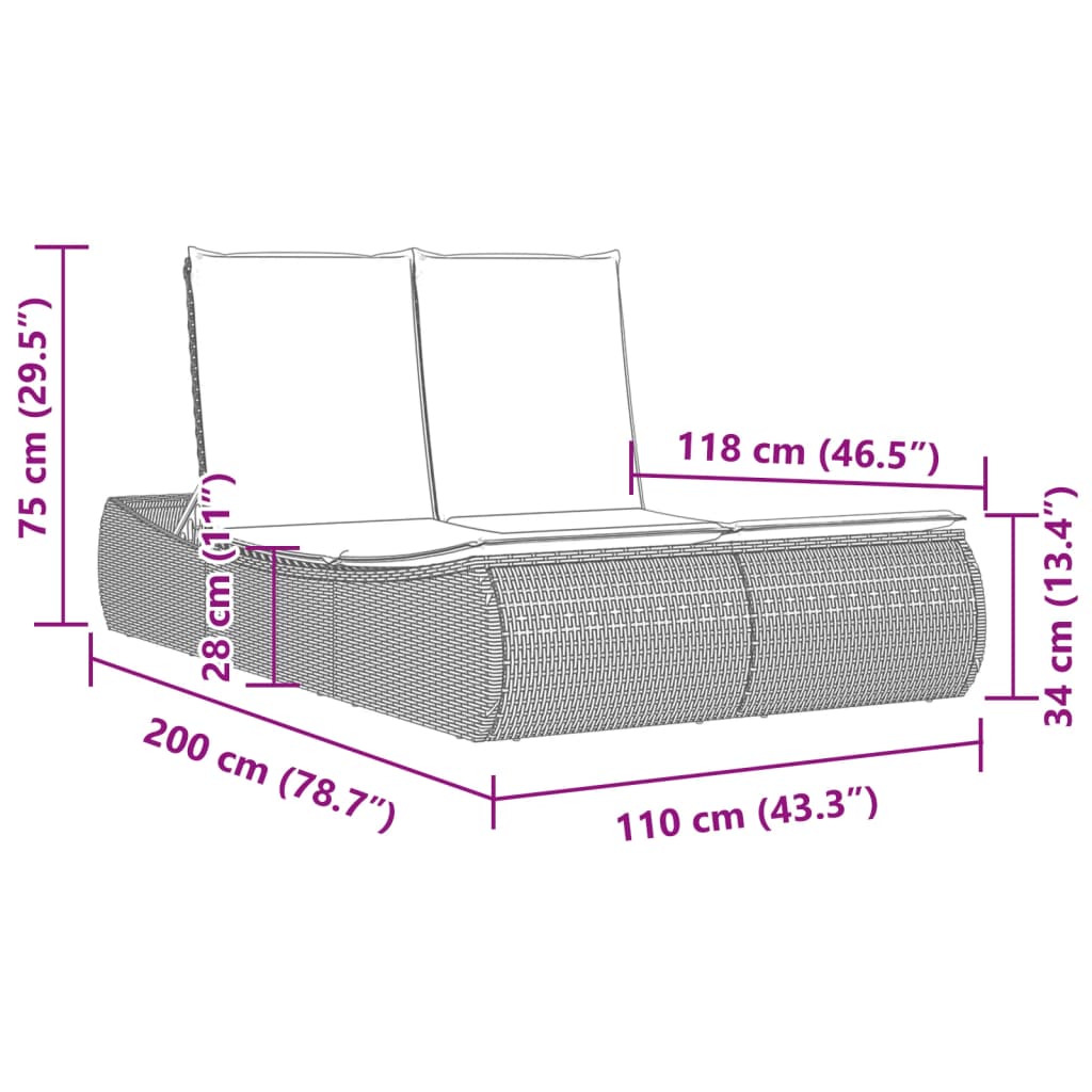 vidaXL Lettino Prendisole Doppio con Cuscini Grigio Chiaro Polyrattan