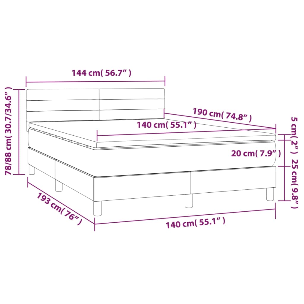 vidaXL Letto a Molle con Materasso e LED Blu 140x190 cm in Tessuto