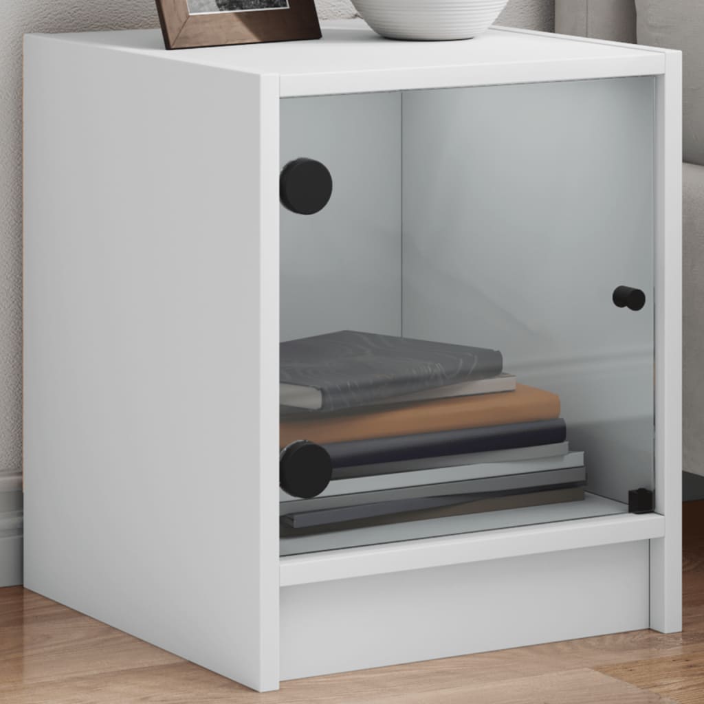 vidaXL Comodini con Ante in Vetro 2pz Bianco 35x37x42 cm