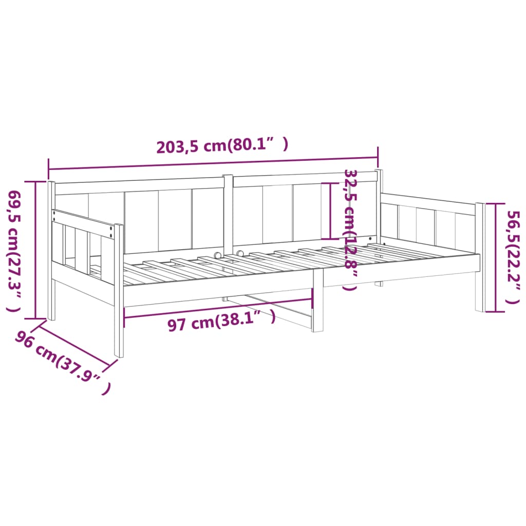 vidaXL Dormeuse Ambra in Legno Massello di Pino 90x200 cm