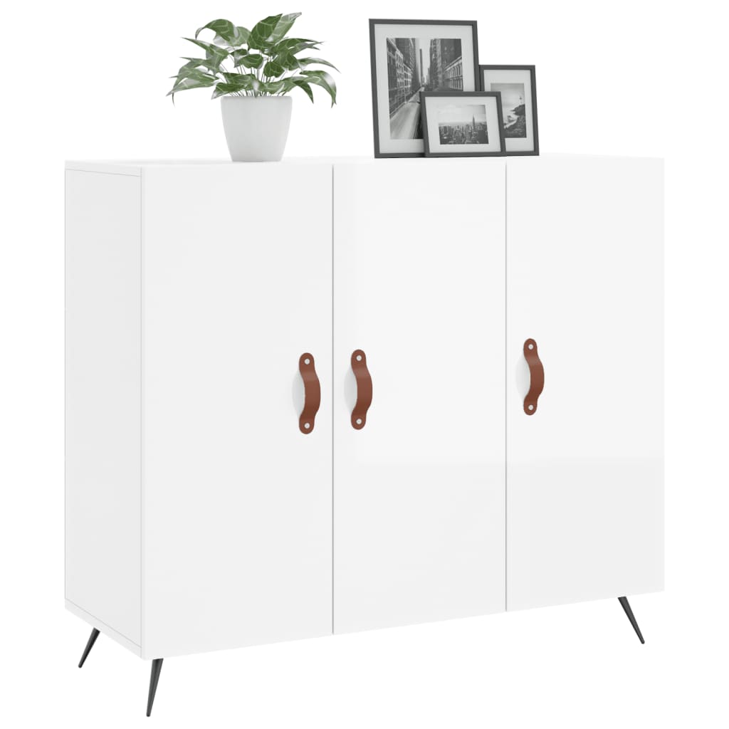 vidaXL Credenza Bianco Lucido 90x34x80 cm in Legno Multistrato