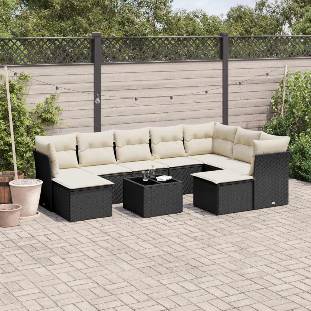 vidaXL Set Divani da Giardino 10pz con Cuscini in Polyrattan Nero