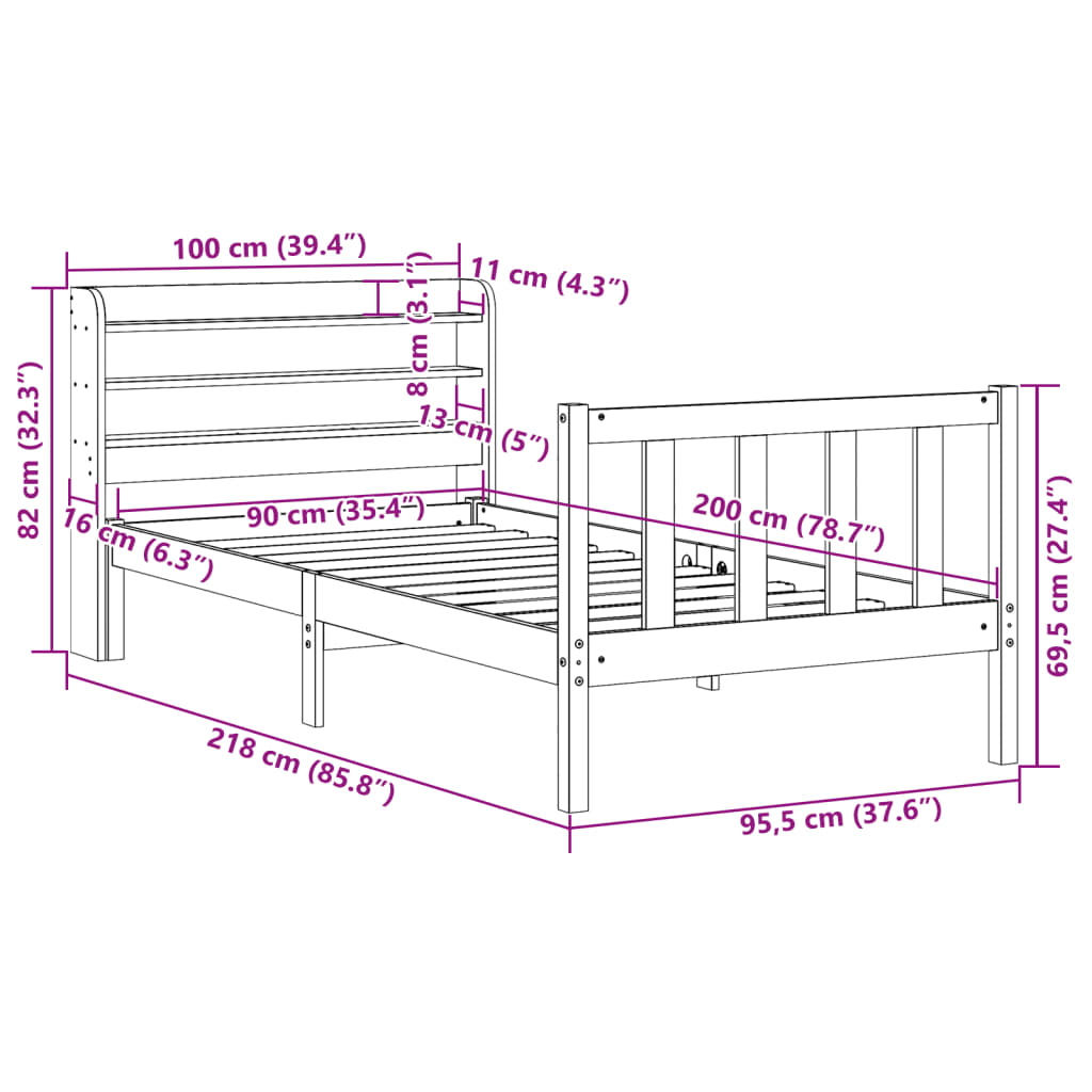 vidaXL Letto senza Materasso Bianco 90x200 cm Legno Massello di Pino