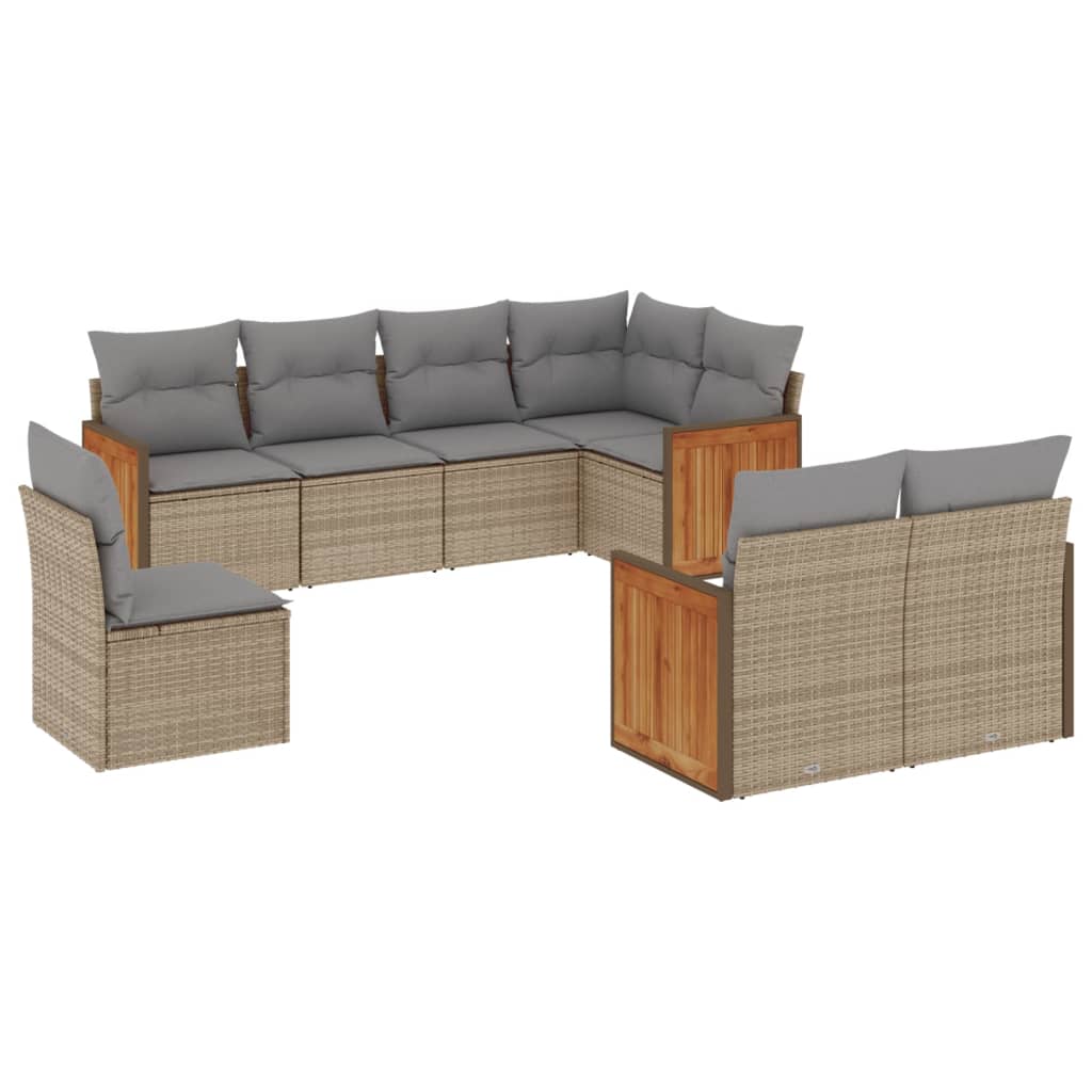 vidaXL Set Divano da Giardino 8 pz con Cuscini Beige in Polyrattan