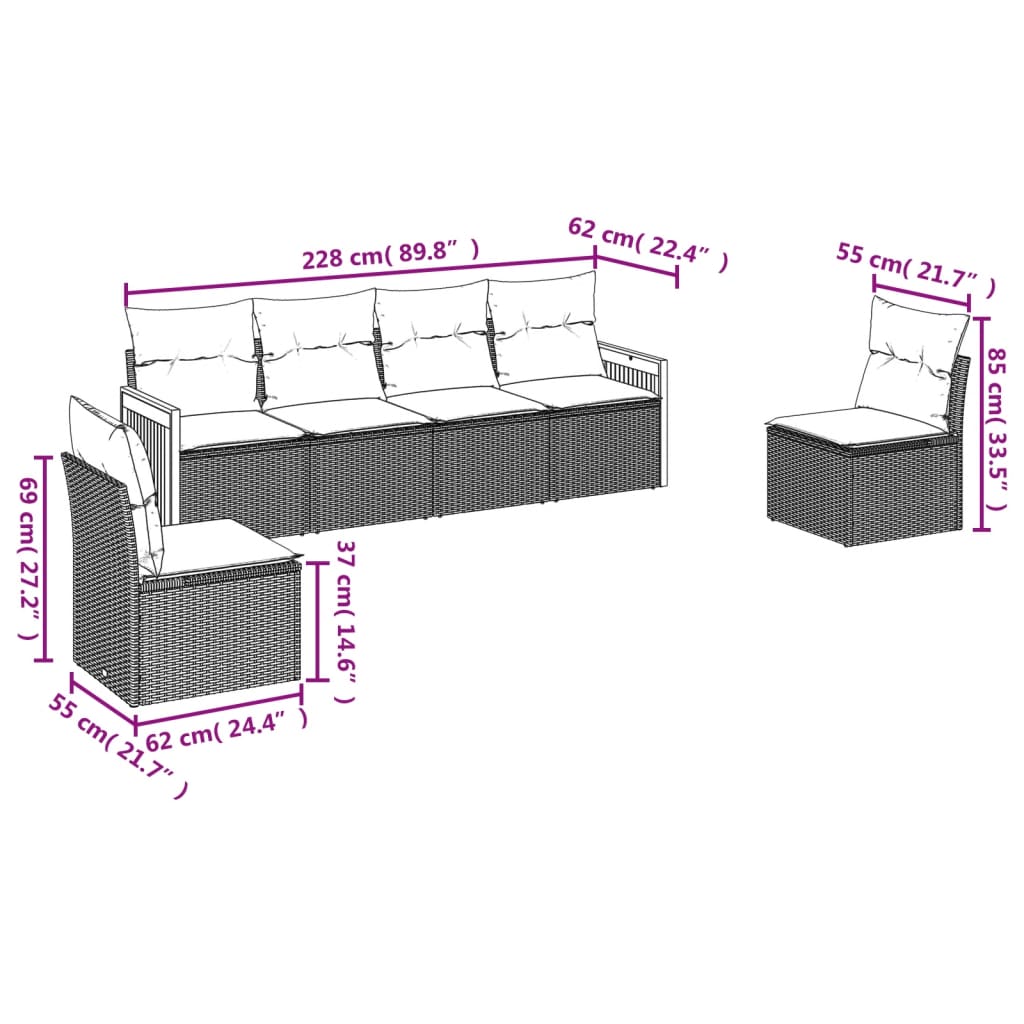 vidaXL Set Divano da Giardino 6 pz con Cuscini Beige in Polyrattan