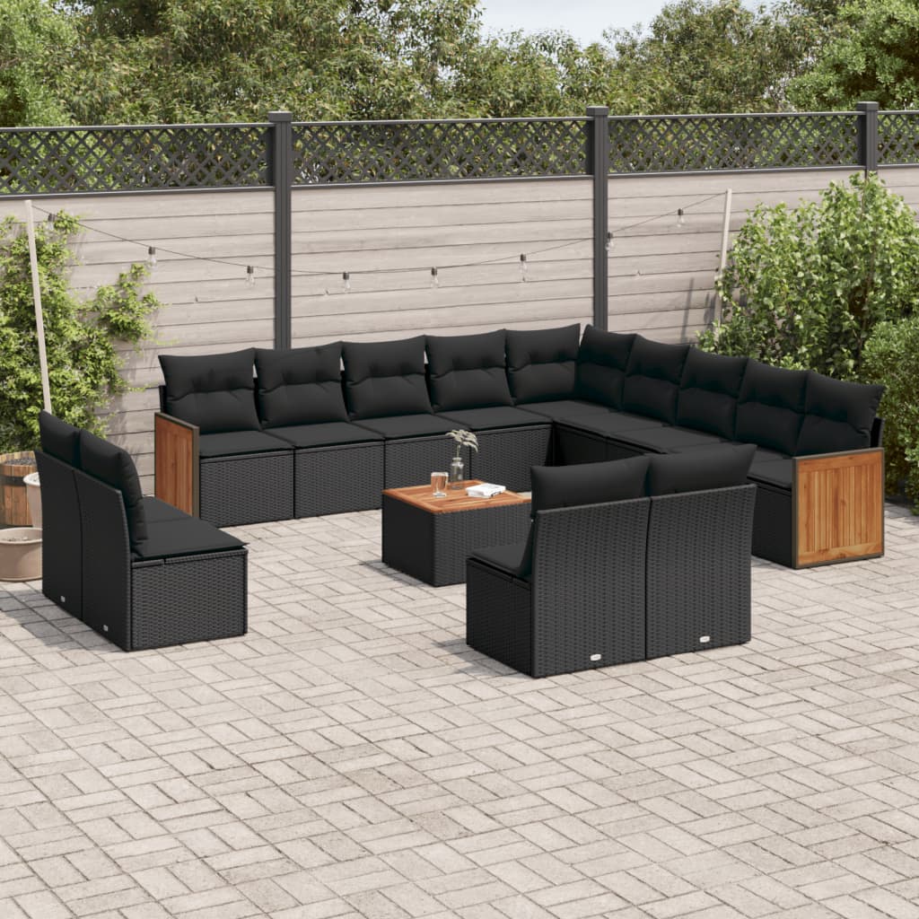 vidaXL Set Divani da Giardino 14pz con Cuscini in Polyrattan Nero