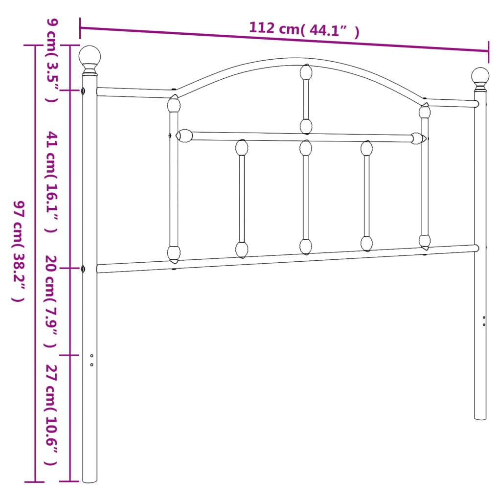 vidaXL Testiera in Metallo Bianco 107 cm