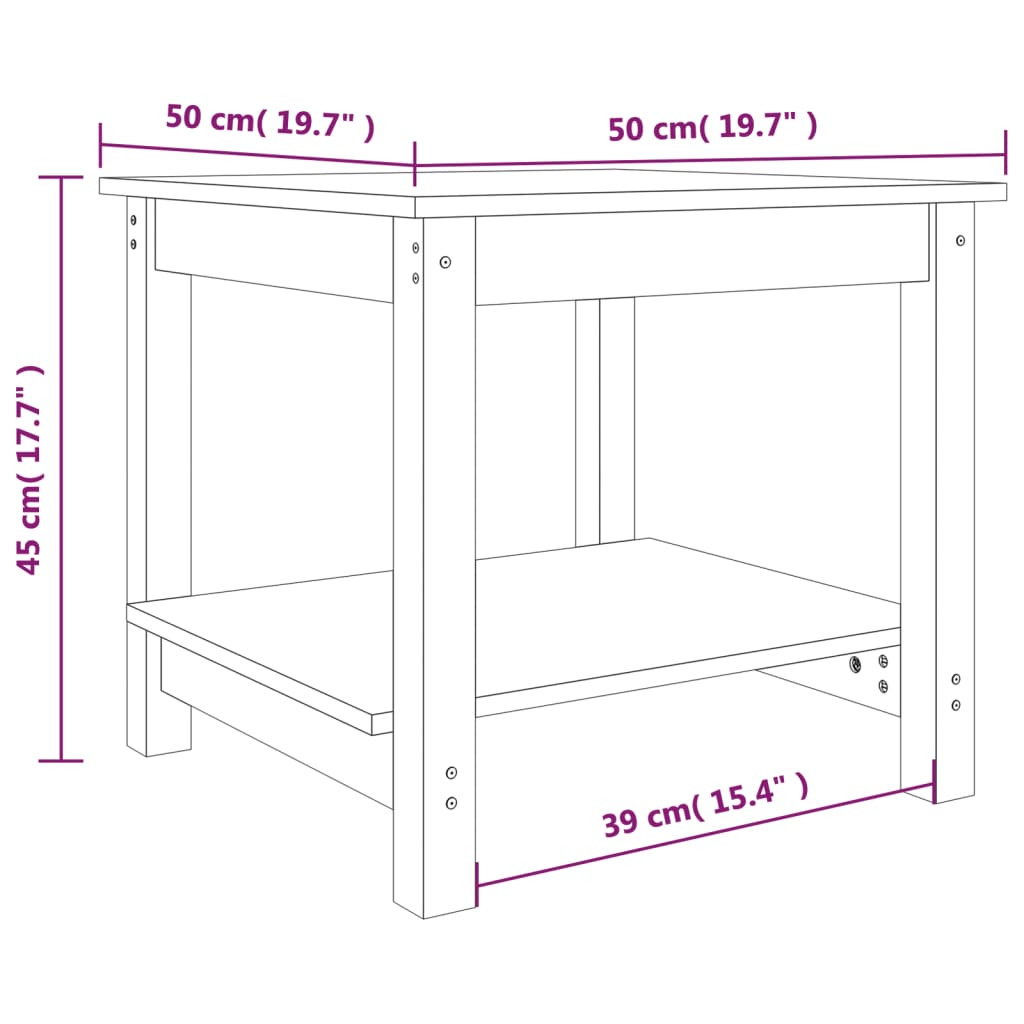 vidaXL Tavolino da Salotto Ambra 50x50x45 cm in Legno Massello di Pino