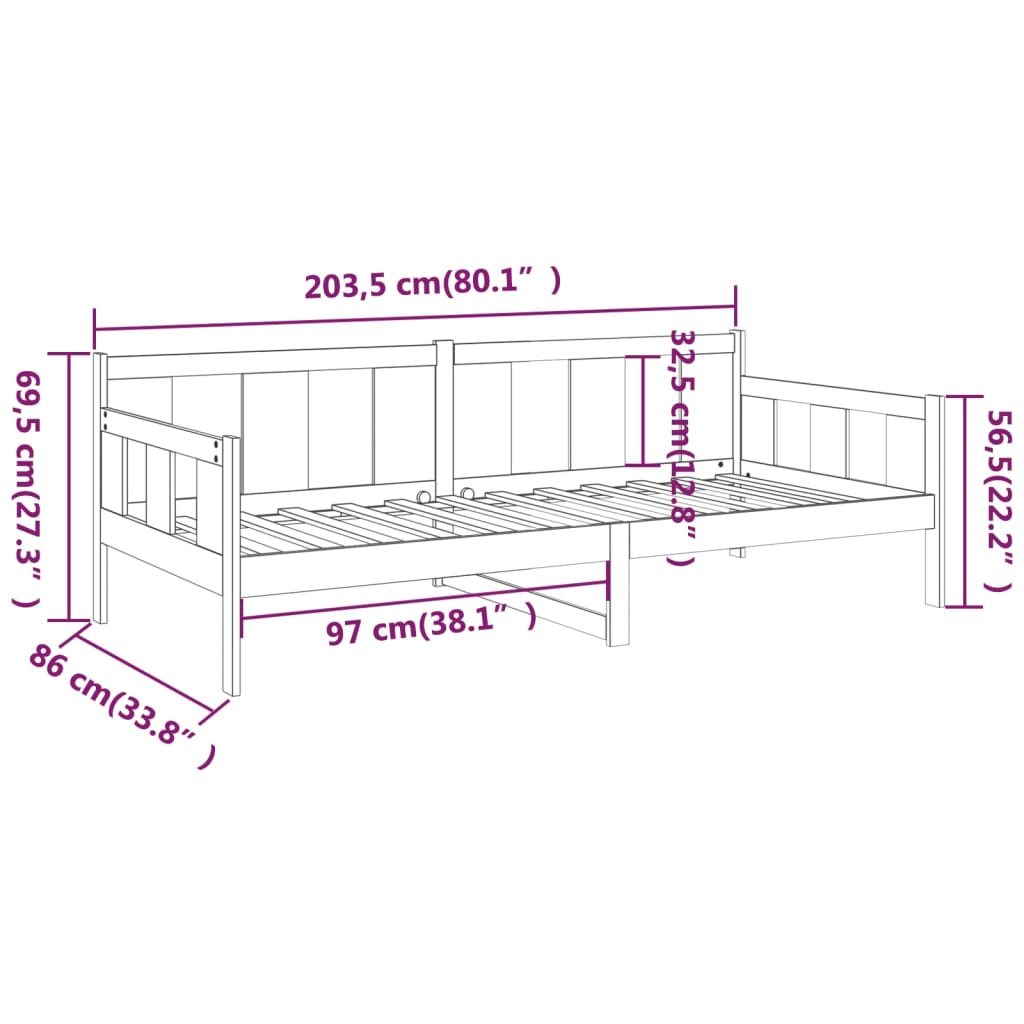 vidaXL Dormeuse Ambra in Legno Massello di Pino 80x200 cm