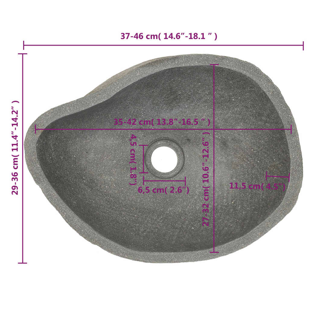 vidaXL Lavandino in Pietra di Fiume Ovale (37-46)x(29-36) cm