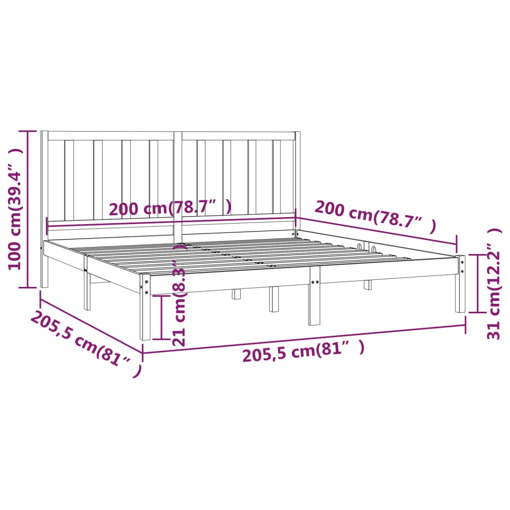 vidaXL Giroletto Nero in Legno Massello di Pino 200x200 cm