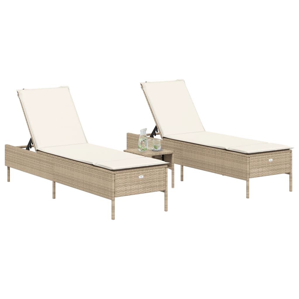 vidaXL Lettini Prendisole 2 pz con Cuscini Beige in Polyrattan