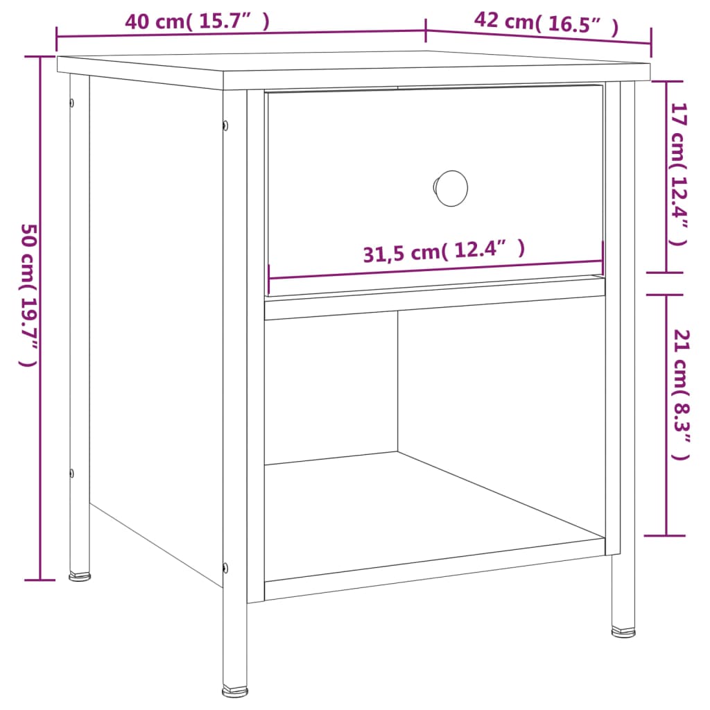 vidaXL Comodino Rovere Marrone 40x42x50 cm in Legno Multistrato