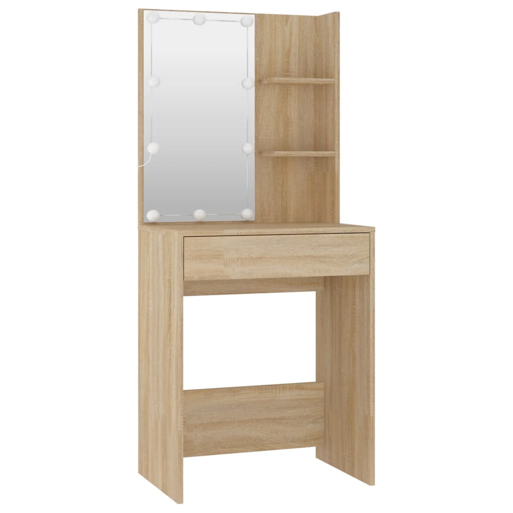 vidaXL Set Tavolo da Toeletta con LED Rovere Sonoma Legno Multistrato