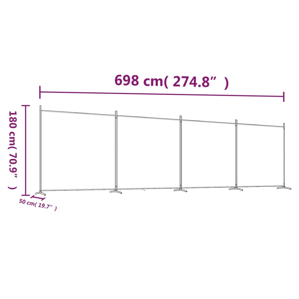 vidaXL Divisorio a 4 Pannelli Marrone 698x180 cm in Tessuto