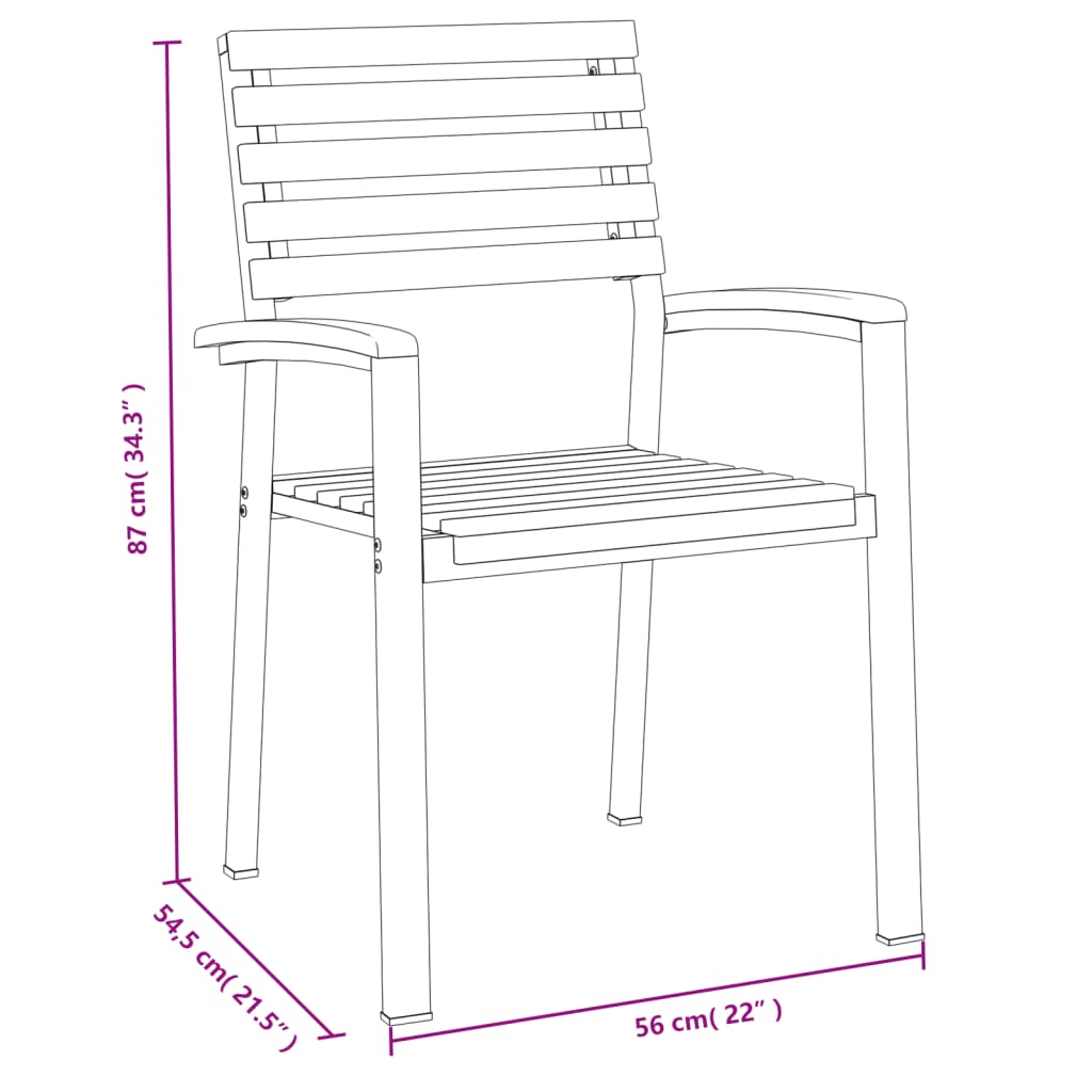 vidaXL Sedie Giardino Impilabili 8 pz Legno Massello Acacia e Metallo