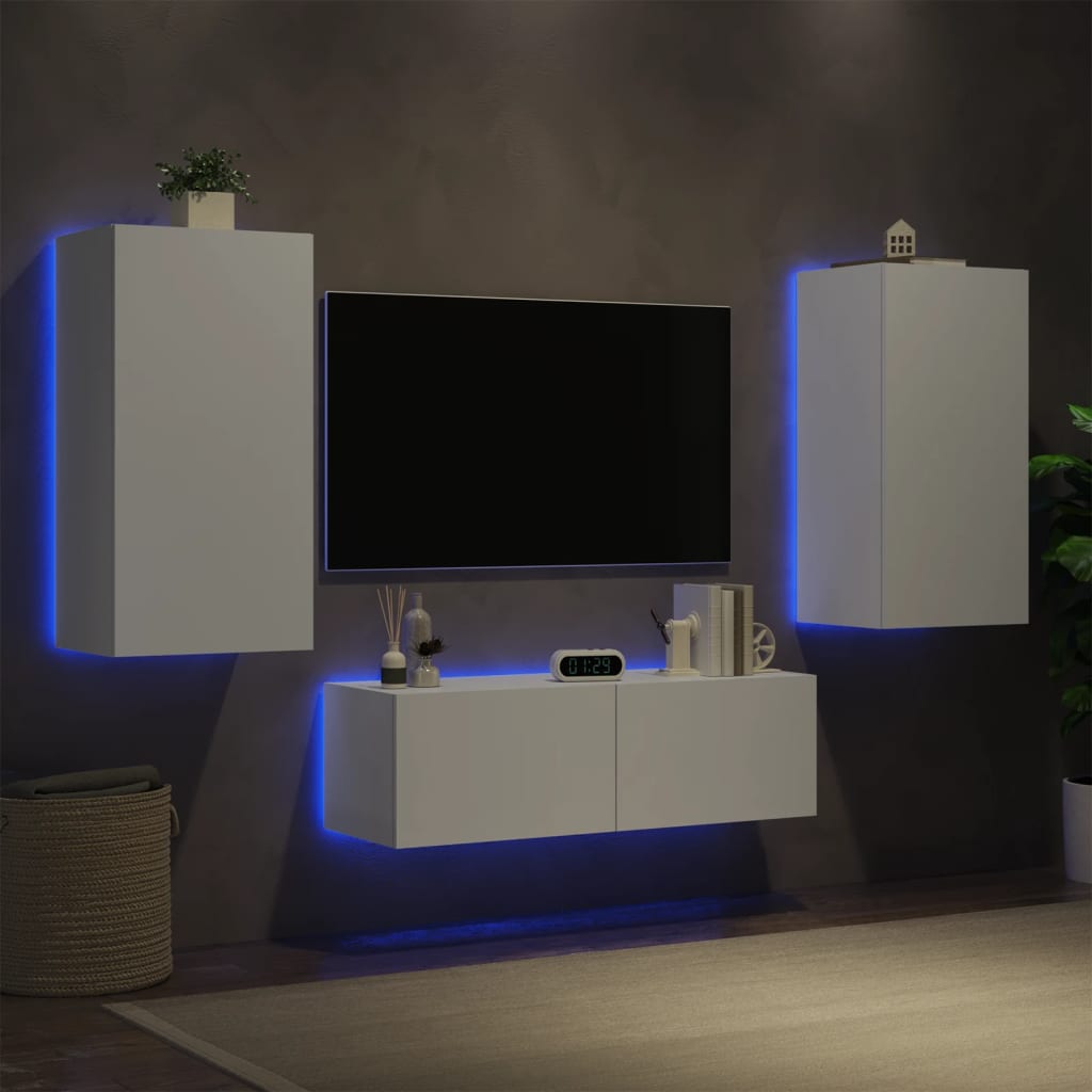 vidaXL Mobili TV a Muro 3pz con Luci LED Bianchi