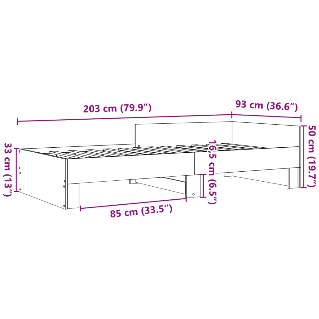 vidaXL Giroletto senza Materasso Rovere Sonoma 90x200 cm in Truciolato