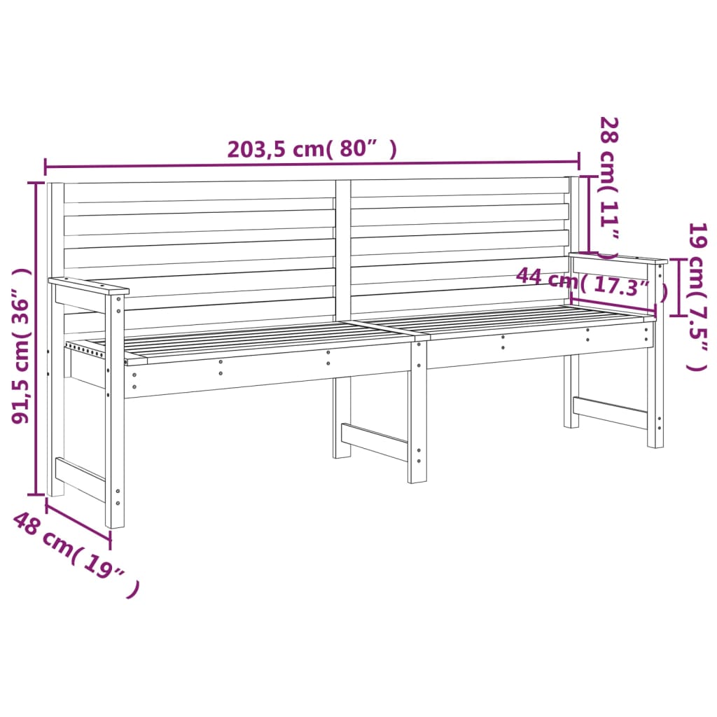 vidaXL Panca da Giardino Ambra 203,5x48x91,5 cm Legno Massello di Pino