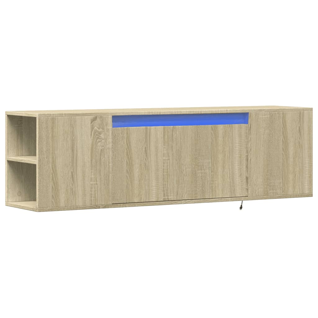 vidaXL Mobile TV a Parete con Luci LED Rovere Sonoma 135x31x39,5 cm