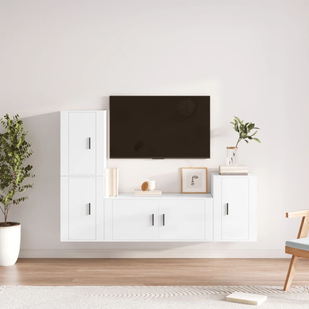 vidaXL Set di Mobili Porta TV 4 pz Bianco Lucido in Legno Multistrato