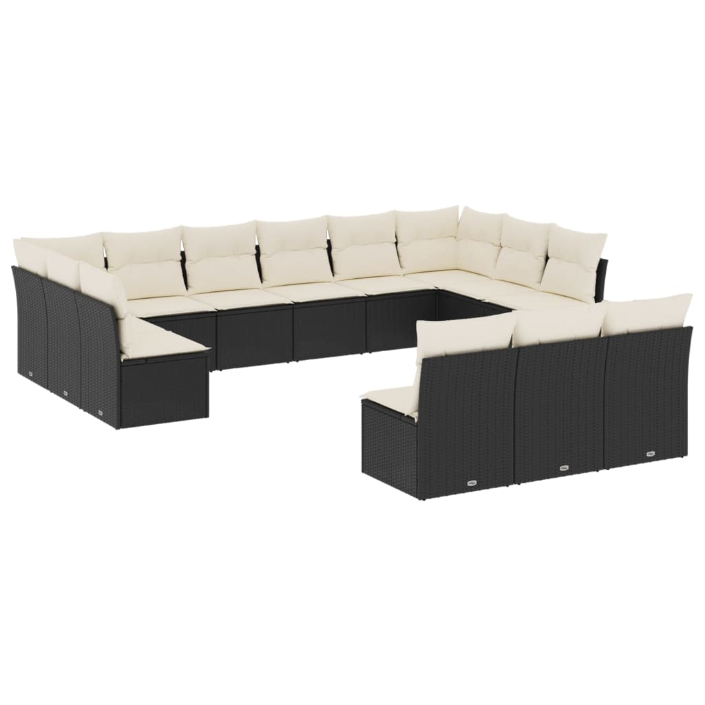 vidaXL Set Divani da Giardino 13pz con Cuscini Nero in Polyrattan