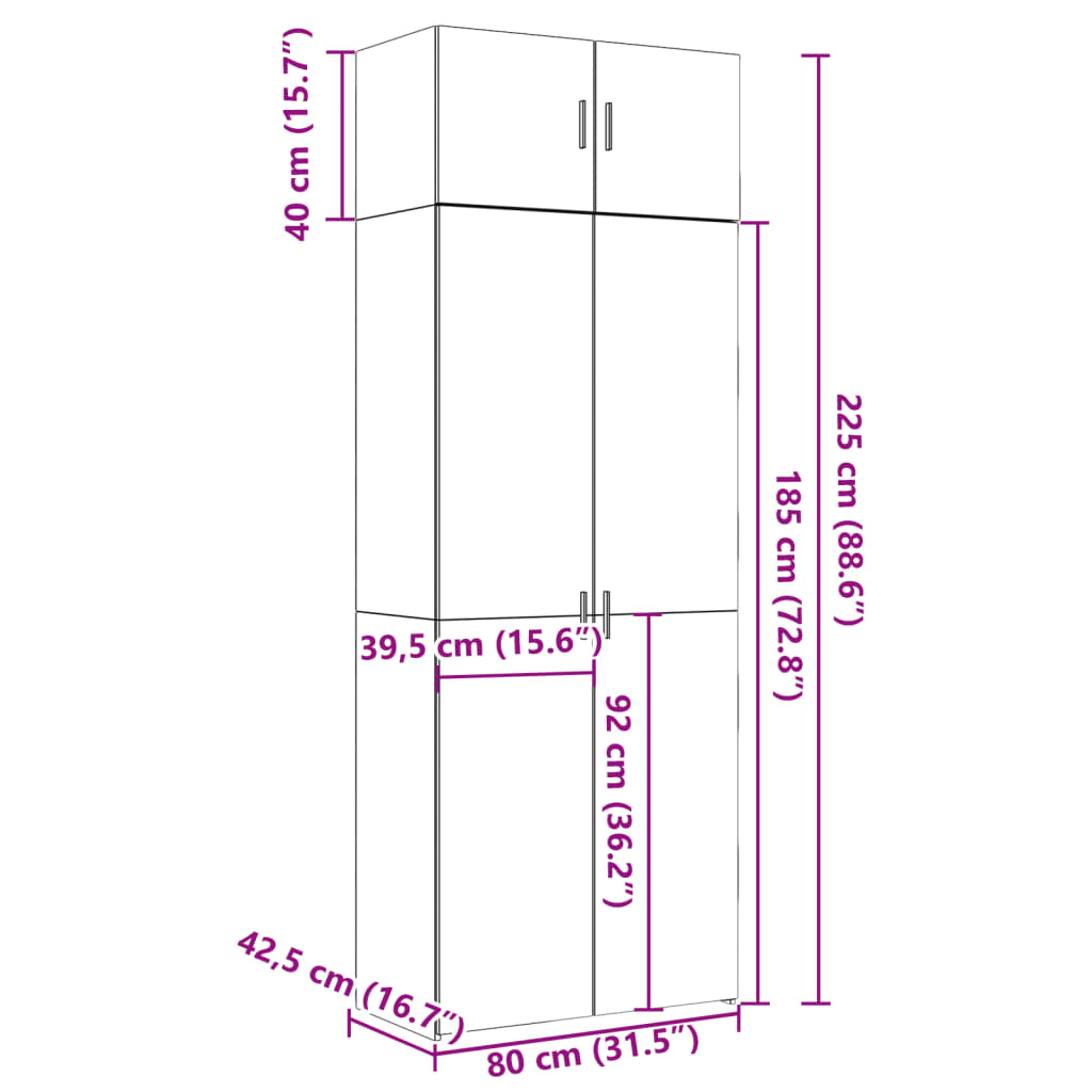 vidaXL Armadietto Rovere Fumo 80x42,5x225 cm in Truciolato