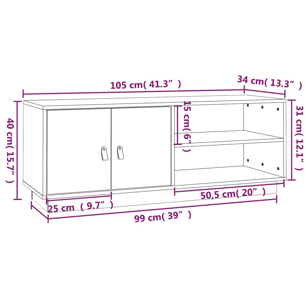 vidaXL Mobile Porta TV Bianco 105x34x40 cm in Legno Massello di Pino